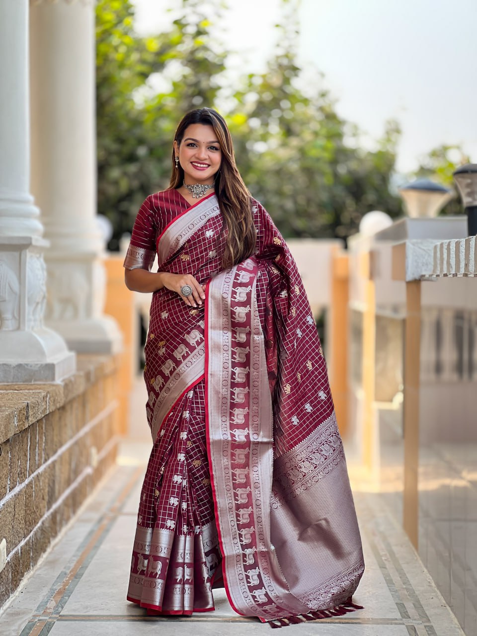 Glowing Brown Sequence Work Jimmy Choo Silk Saree With Fairytale Blouse Piece