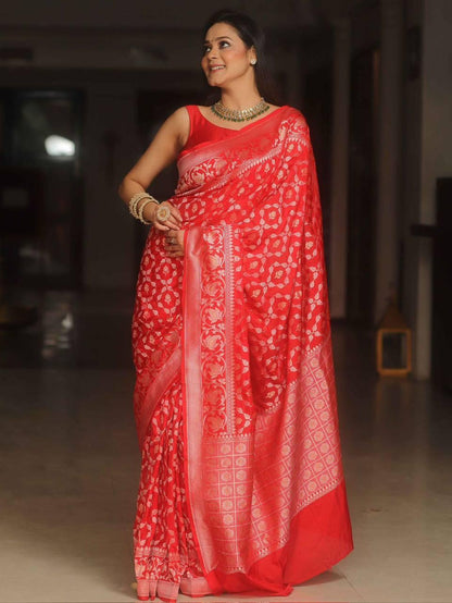 Imaginative Red Cotton Silk Saree With Aplomb Blouse Piece