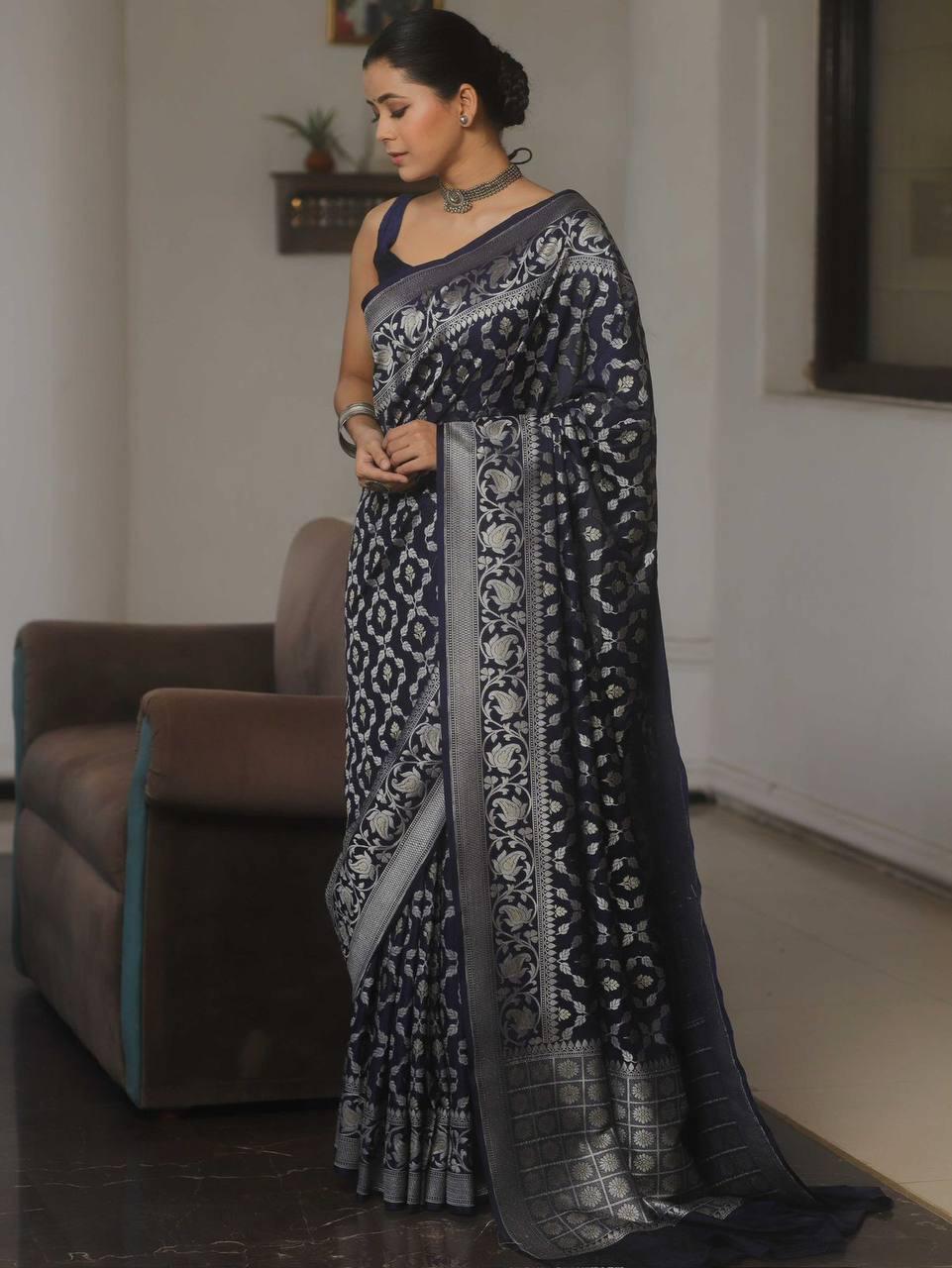 Petrichor Black Soft Silk Saree With Rhapsodic Blouse Piece