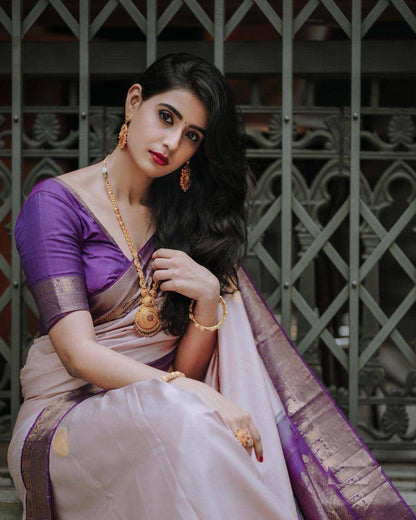 Luxuriant Purple Soft Silk Saree With Snappy Blouse Piece