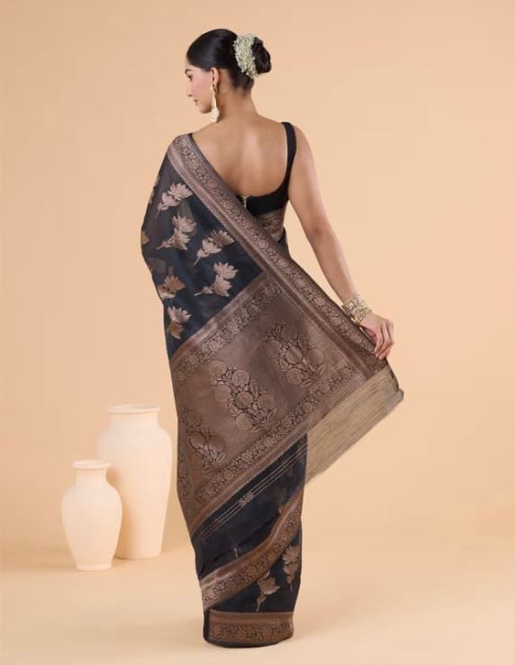 Petrichor Black Soft Silk Saree With Rhapsodic Blouse Piece