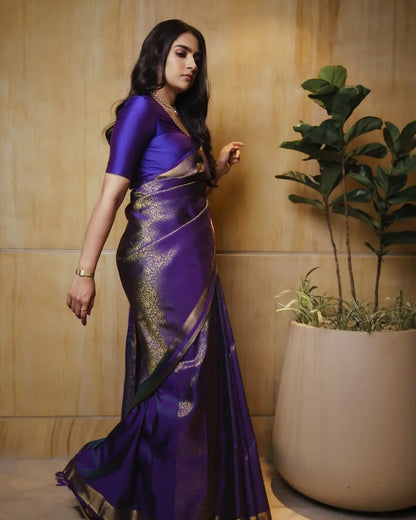 Felicitous Navy Blue Soft Silk Saree With Pretty Blouse Piece