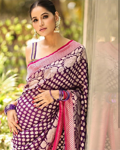 Girlish Dark Purple Soft Silk Saree With Impressive Blouse Piece
