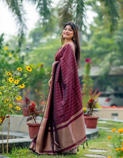 Gossamer Maroon Soft Silk Saree With Mellifluous Blouse Piece