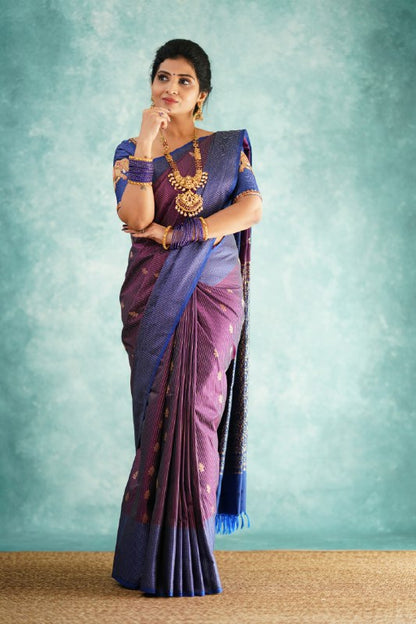 Groovy Royal Purple Paithani Silk Saree With Grandiose Blouse Piece
