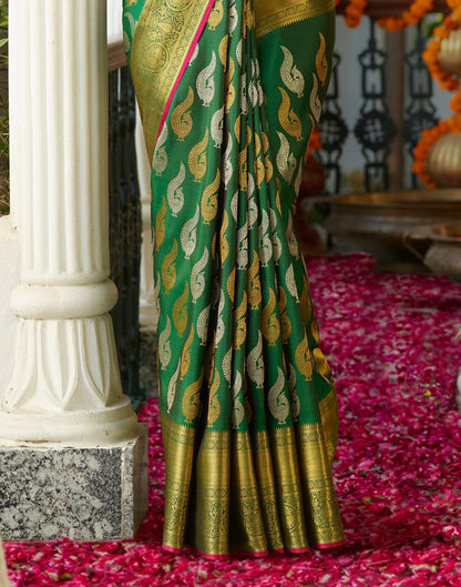 Prettiest Green And Pink Pure Viscose Chiffon Silk Saree With Twirling Blouse Piece