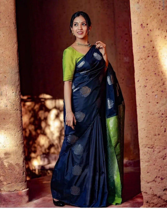 Conflate Green and Blue Digital Printed Crape Silk Saree With Groovy Blouse Piece