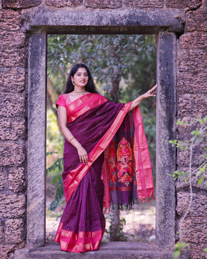 Resplendent Purple Soft Banarasi Silk Saree With Felicitous Blouse Piece