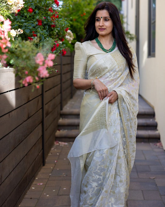 Seraglio White Soft Silk Saree With Serendipity Blouse Piece