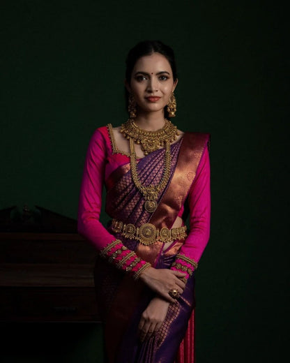 Delightful Purple Soft Banarasi Silk Saree With Classic Blouse Piece
