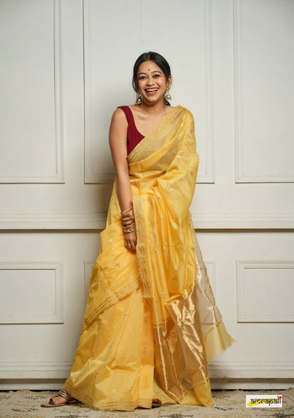 Extraordinary Yellow Soft Silk Saree With Glowing Blouse Piece