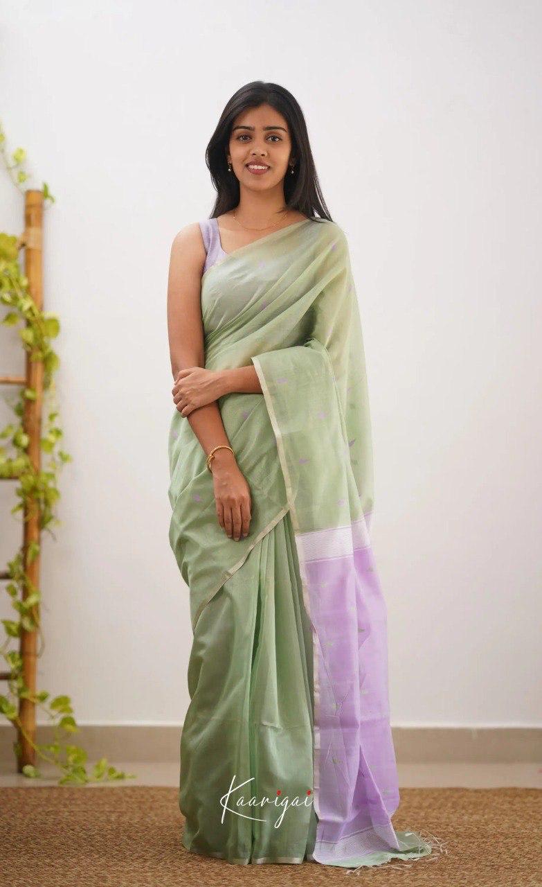 Prettiest Green And Purple Pure Viscose Chiffon Silk Saree With Twirling Blouse Piece