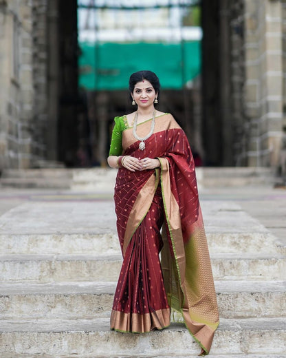 Blooming Maroon Soft Silk Saree With Vivacious Blouse Piece