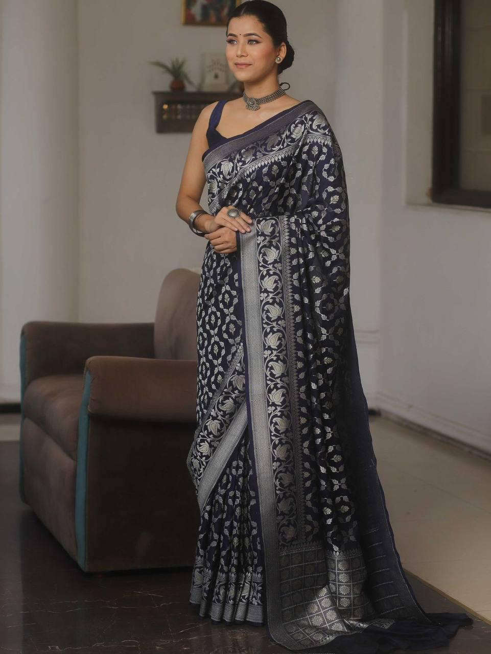 Petrichor Black Soft Silk Saree With Rhapsodic Blouse Piece