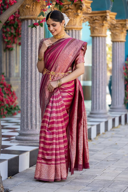 Incomparable Baby Pink Pink Soft Silk Saree With Snazzy Blouse Piece