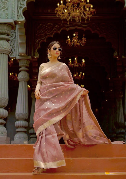 Lissome Cream Soft Silk Saree with Mellifluous Blouse Piece