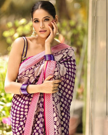 Girlish Dark Purple Soft Silk Saree With Impressive Blouse Piece