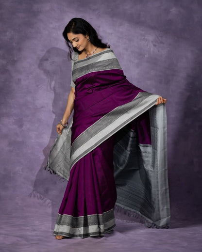 Beautiful Wine Banarasi Satin Silk Saree With Desiring Blouse