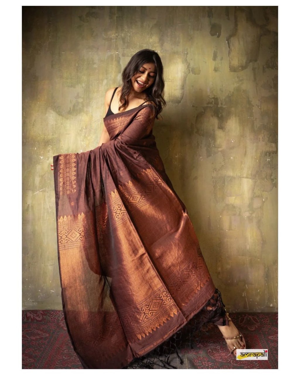 Vibrant Brown Soft Silk Saree With Excellent Blouse Piece