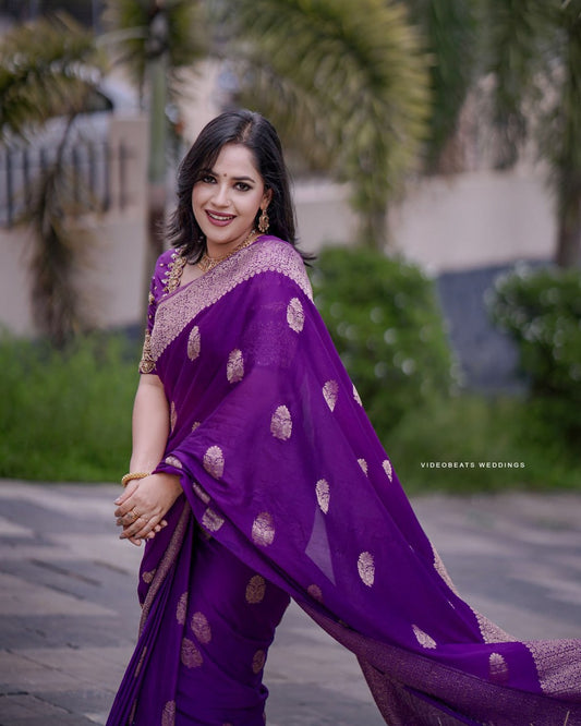 Resplendent Purple Soft Banarasi Silk Saree With Felicitous Blouse Piece
