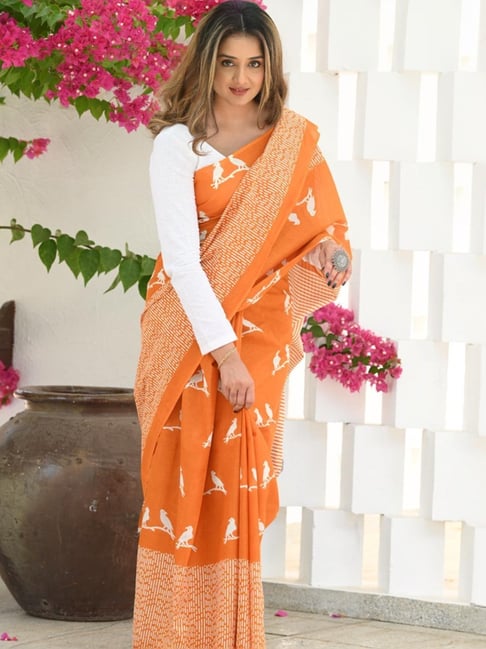 Enchanting Orange Kanjivaram Silk With Seraglio Blouse Piece