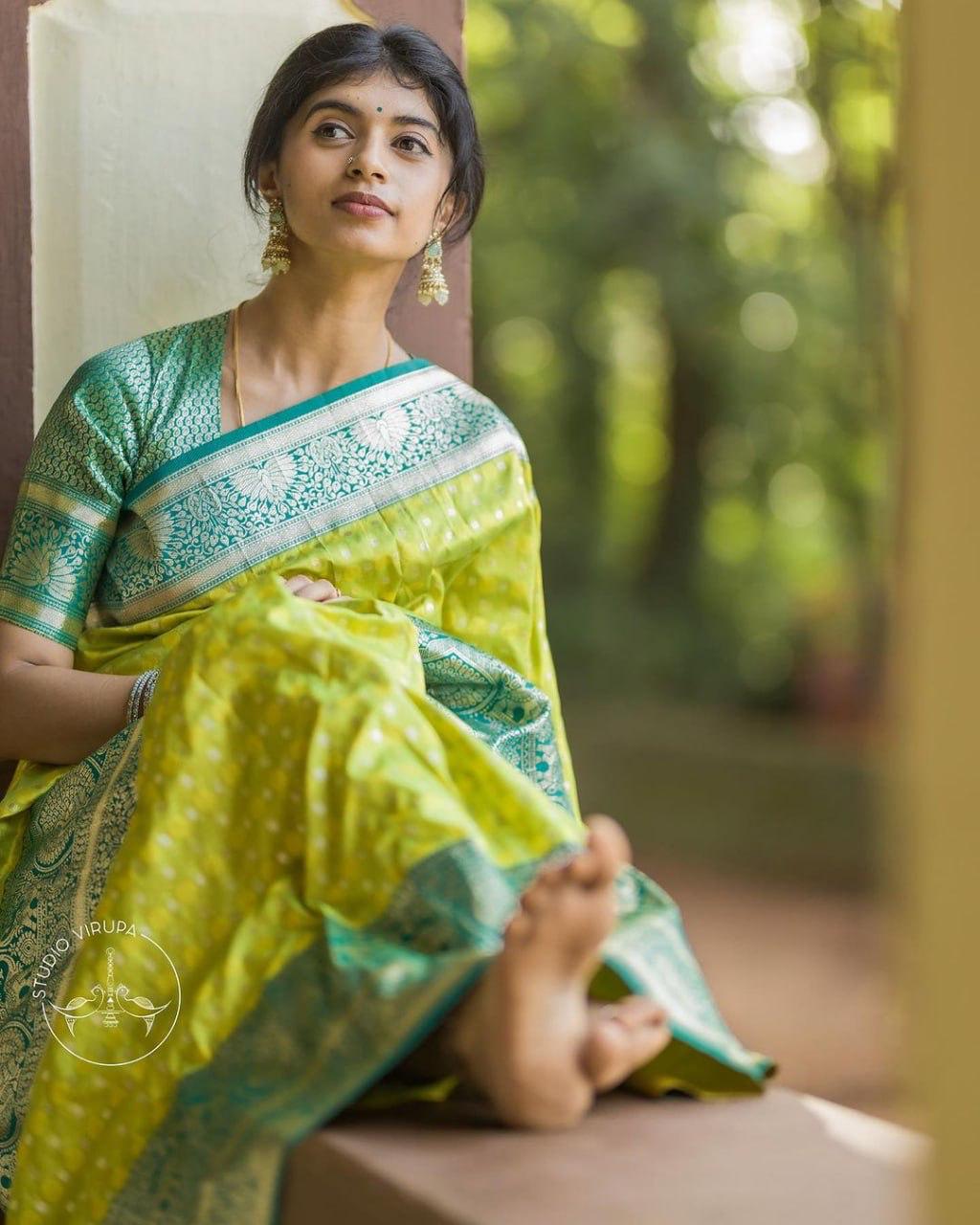 Sensational Yellow Soft Silk Saree With Angelic Blouse Piece