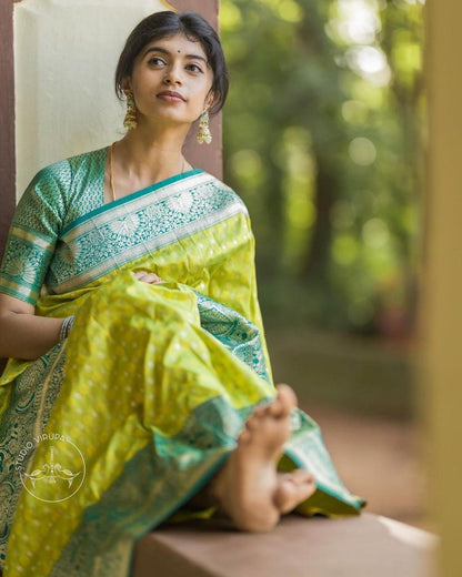 Sensational Yellow Soft Silk Saree With Angelic Blouse Piece