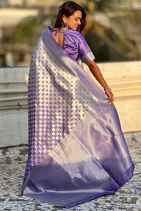 Adorable Blue Banarasi Satin Silk Saree With Exceptional Blouse