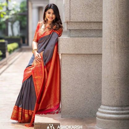 Quixotic Blue Soft Banarasi Silk Saree With Gossamer Blouse Piece