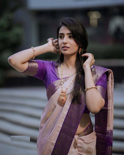 Luxuriant Purple Soft Silk Saree With Snappy Blouse Piece