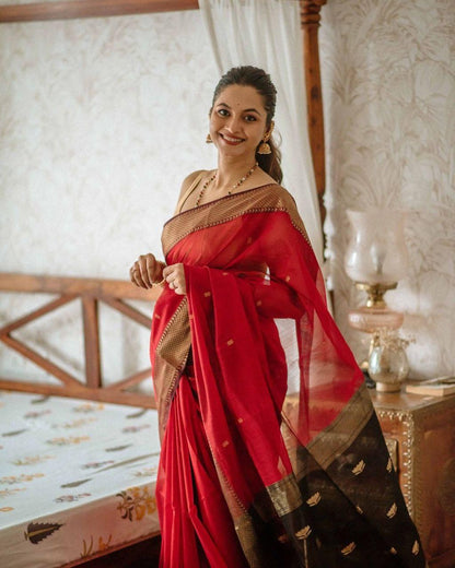 Marvellous Orange Soft Silk Saree With Unique Blouse Piece