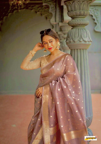 Lissome Cream Soft Silk Saree with Mellifluous Blouse Piece