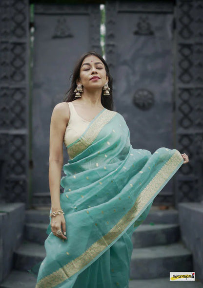 Sophisticated Sky Soft Silk Saree with Comely Blouse Piece