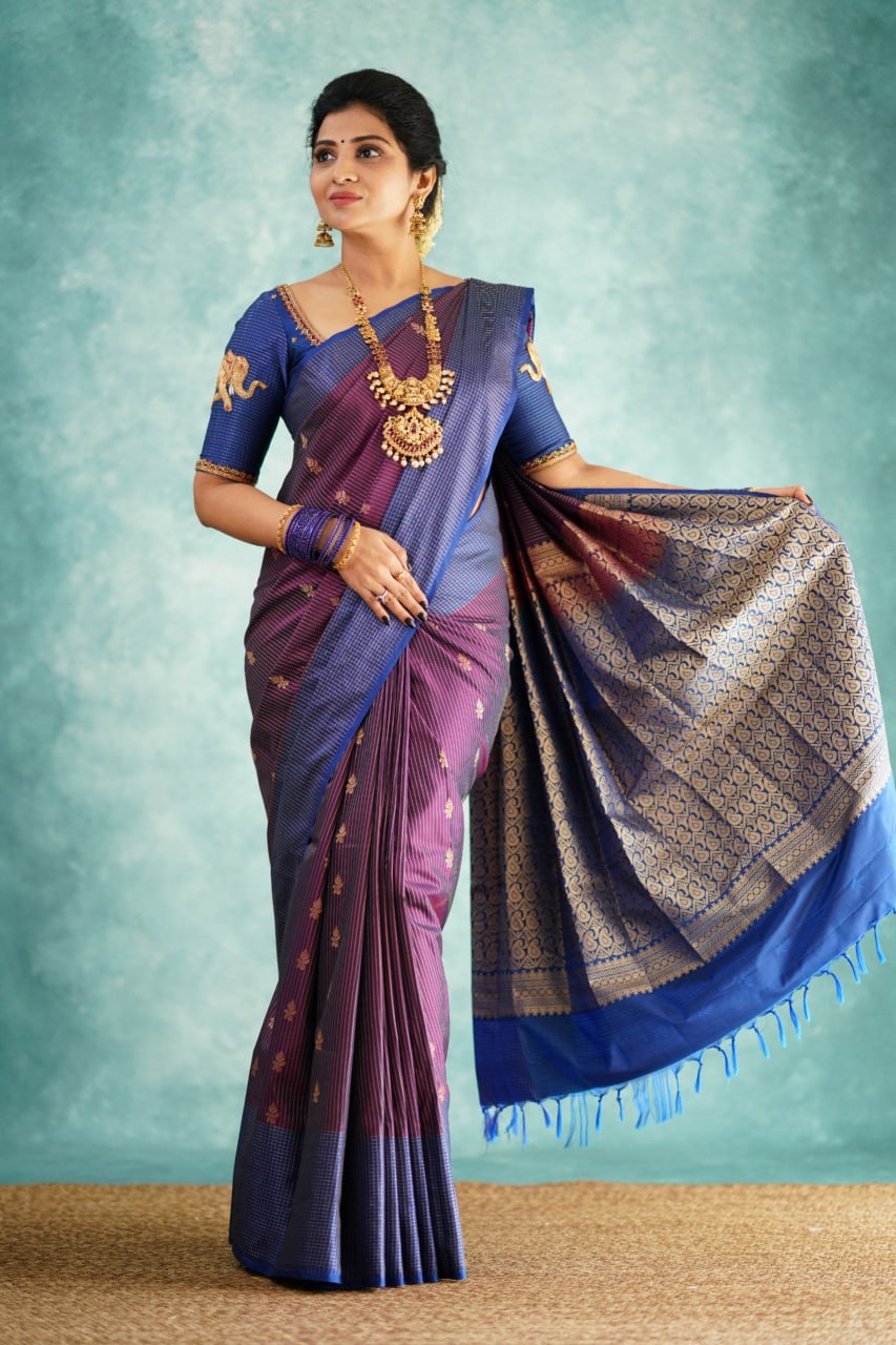 Groovy Royal Purple Paithani Silk Saree With Grandiose Blouse Piece