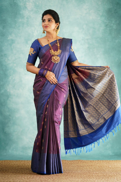 Groovy Royal Purple Paithani Silk Saree With Grandiose Blouse Piece