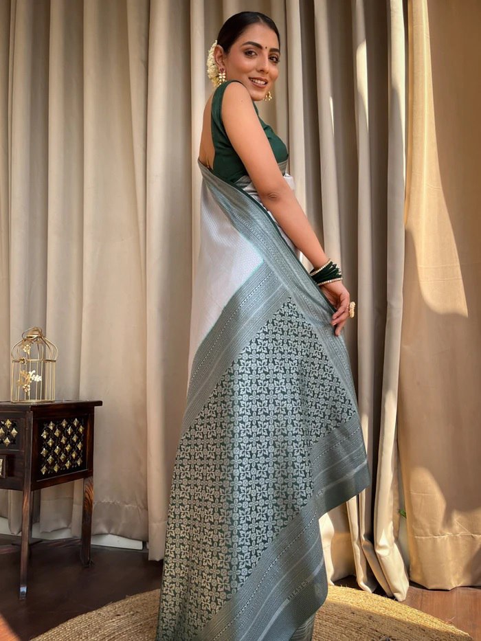 Gratifying Grey Banarasi Silk Saree With Classic Blouse Piece