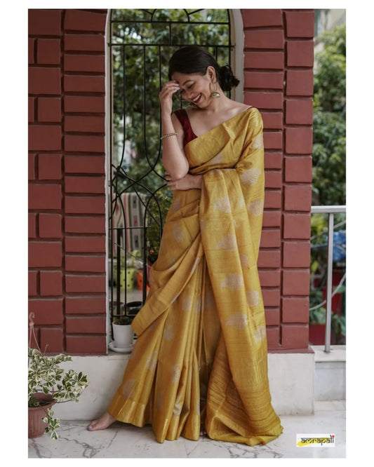 Extraordinary Yellow Soft Silk Saree With Glowing Blouse Piece