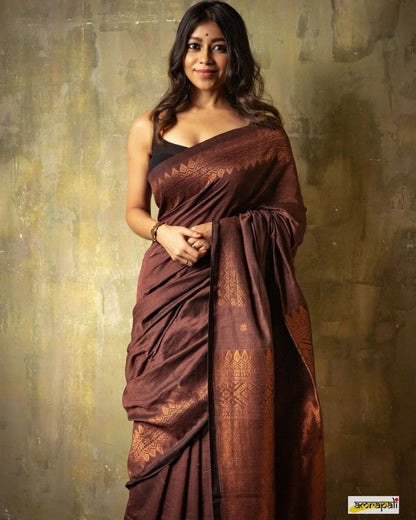 Vibrant Brown Soft Silk Saree With Excellent Blouse Piece