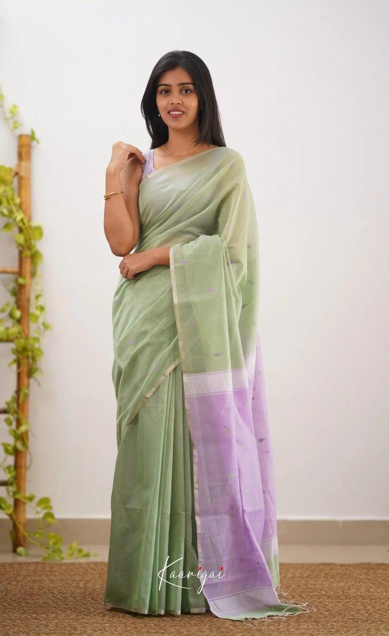 Prettiest Green And Purple Pure Viscose Chiffon Silk Saree With Twirling Blouse Piece