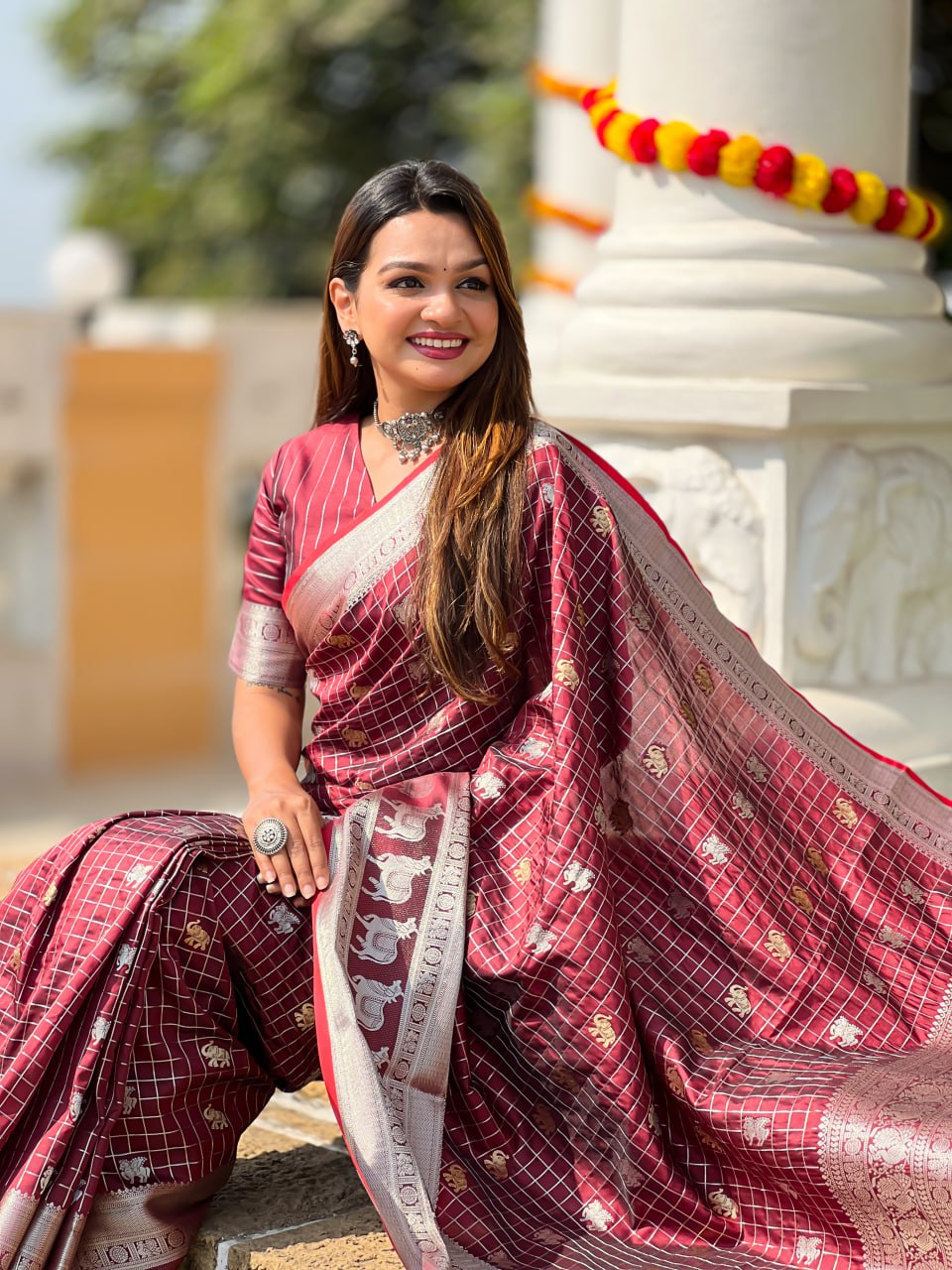 Glowing Brown Sequence Work Jimmy Choo Silk Saree With Fairytale Blouse Piece