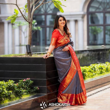 Quixotic Blue Soft Banarasi Silk Saree With Gossamer Blouse Piece