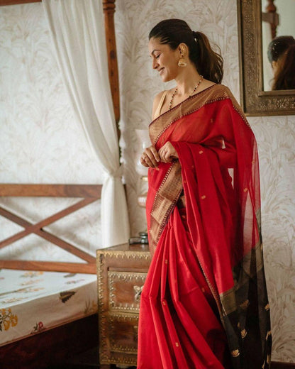 Marvellous Orange Soft Silk Saree With Unique Blouse Piece