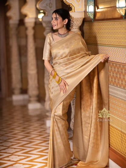 Lissome Cream Soft Silk Saree with Mellifluous Blouse Piece