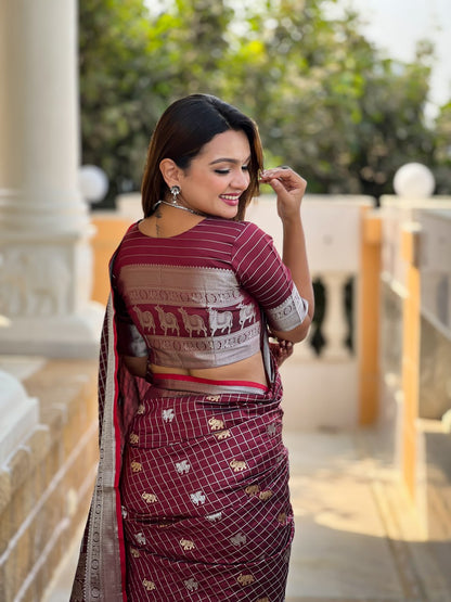 Glowing Brown Sequence Work Jimmy Choo Silk Saree With Fairytale Blouse Piece