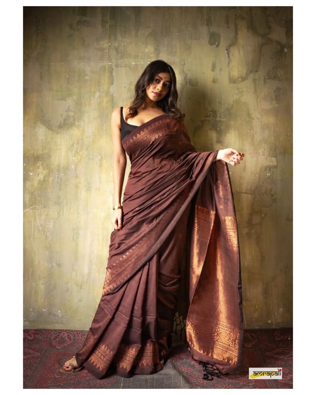 Vibrant Brown Soft Silk Saree With Excellent Blouse Piece