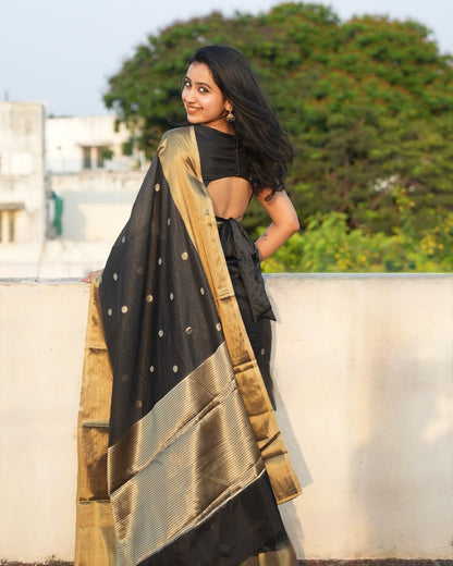 Petrichor Black Soft Silk Saree With Rhapsodic Blouse Piece