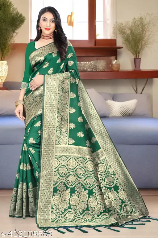 Pleasurable Green Soft Banarasi Silk Saree With Improbable Blouse Piece